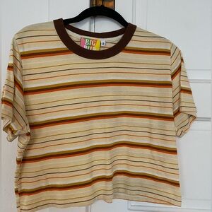 Big Bud Press brown striped tee shirt cropped S